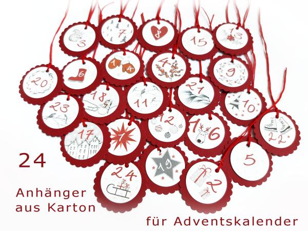 Adventskalender 24 Anhänger Papier